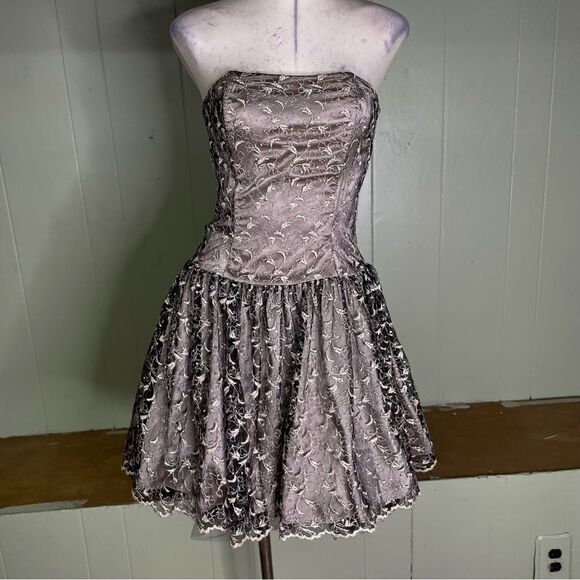 Vintage Y2K 90s Jessica McClintock Straples Basque Drop Waist Mini Dress Lace 6 - Picture 3 of 11